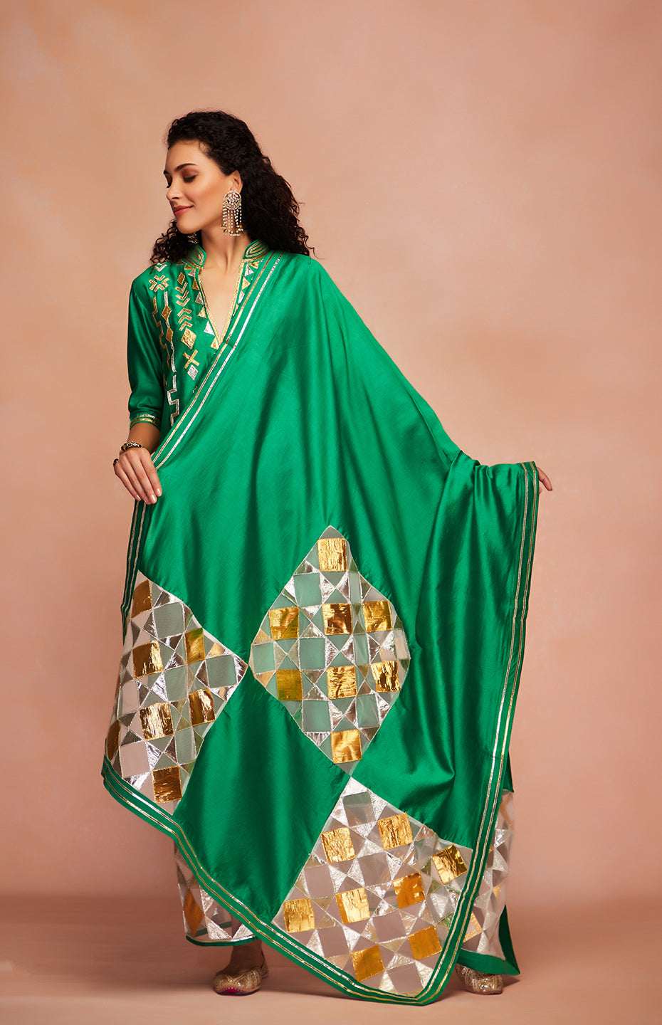 Green Chanderi Silk Gota Dupatta