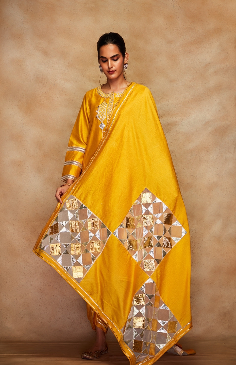 Mustard Chanderi Silk Gota Dupatta