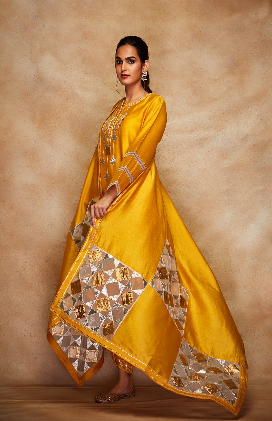 Mustard Chanderi Silk Gota Dupatta