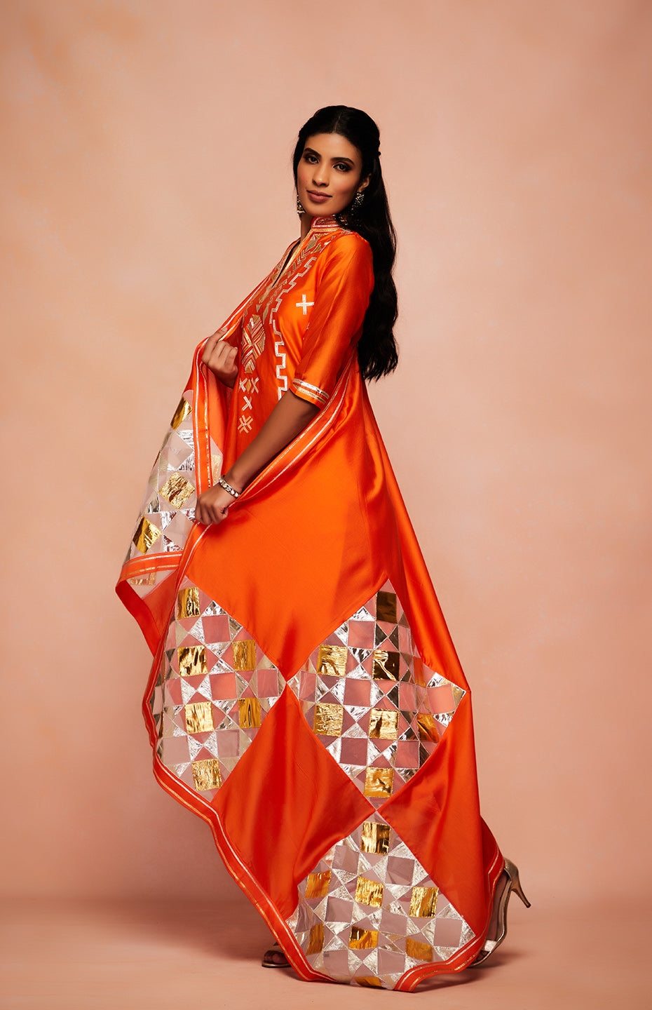 Orange Chanderi Silk Gota Dupatta