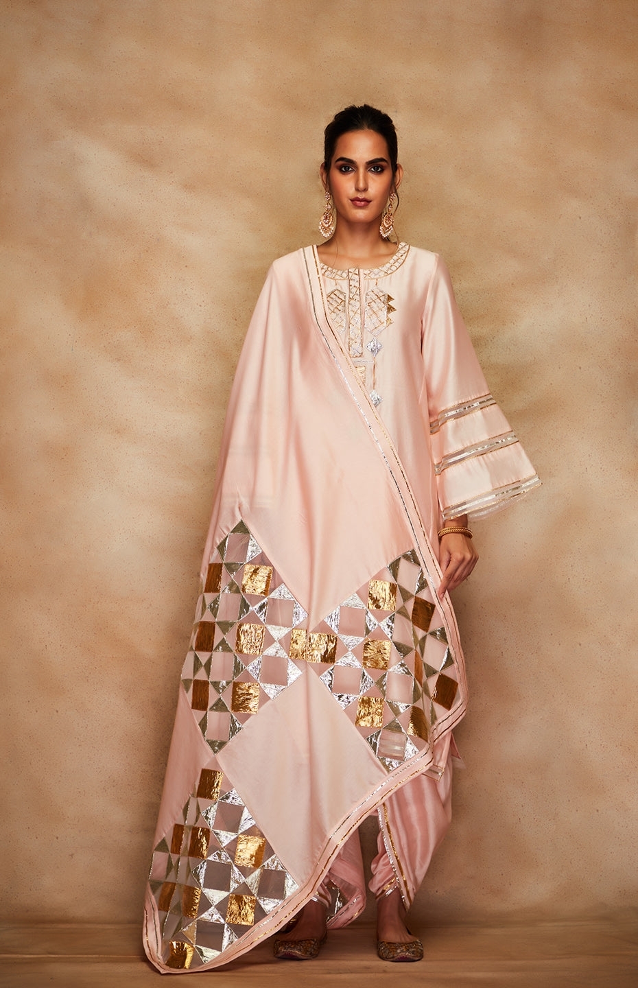 Peach Chanderi Silk Gota Dupatta