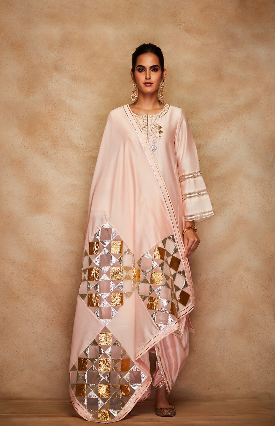 Peach Chanderi Silk Gota Dupatta