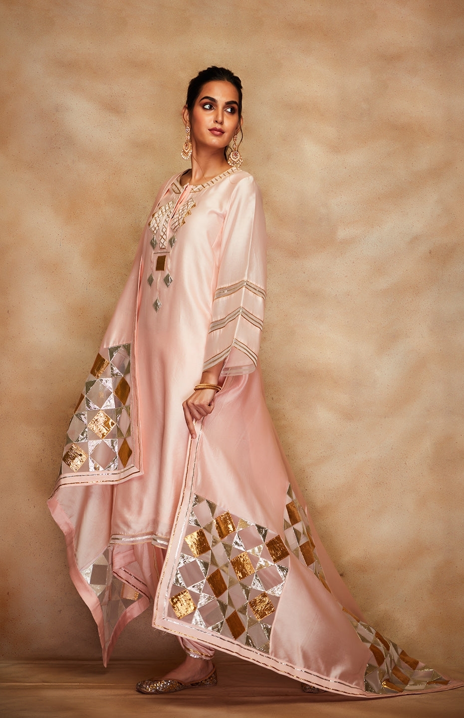 Peach Chanderi Silk Gota Dupatta