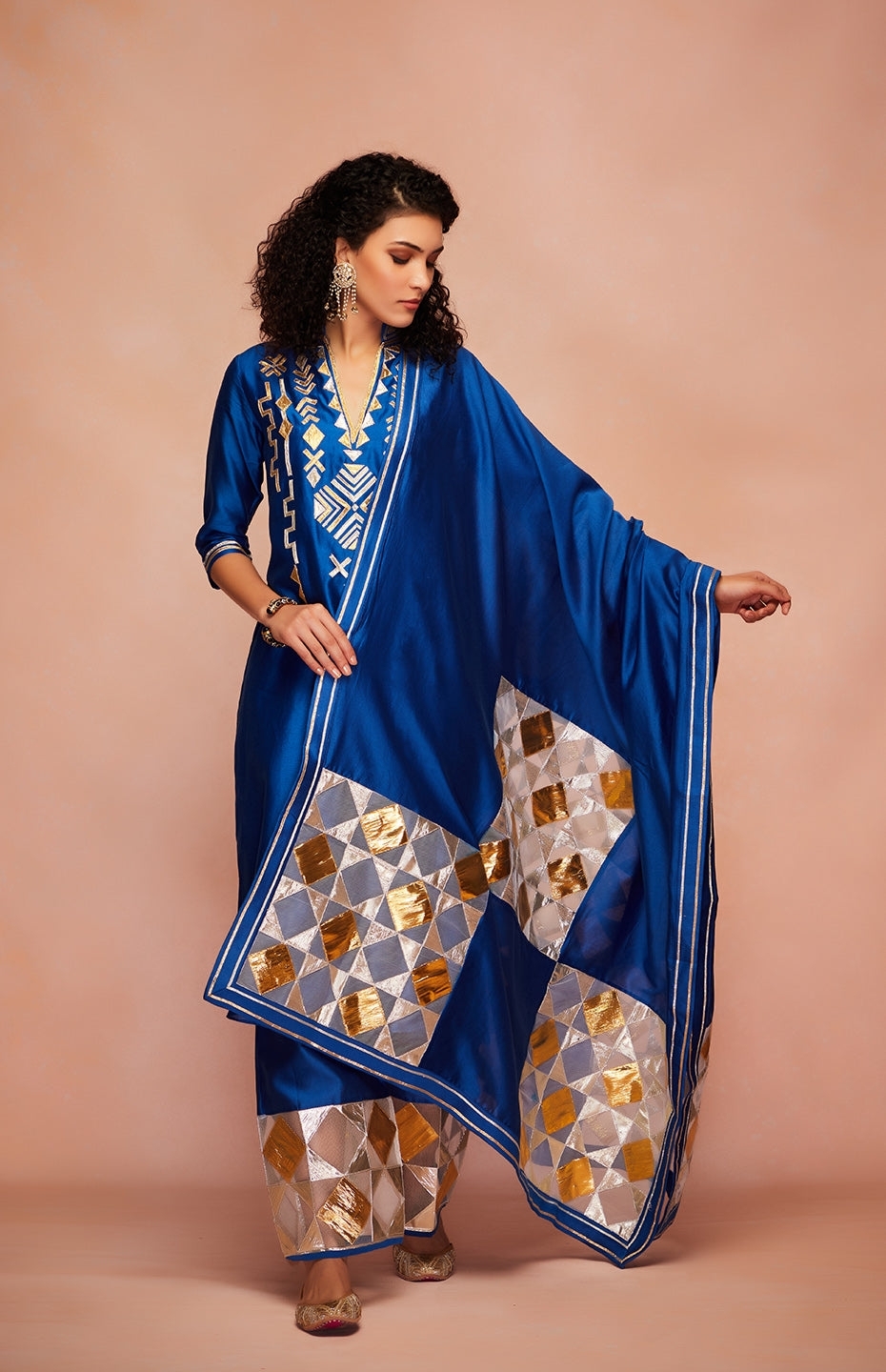 Royal Blue Chanderi Silk Gota Dupatta