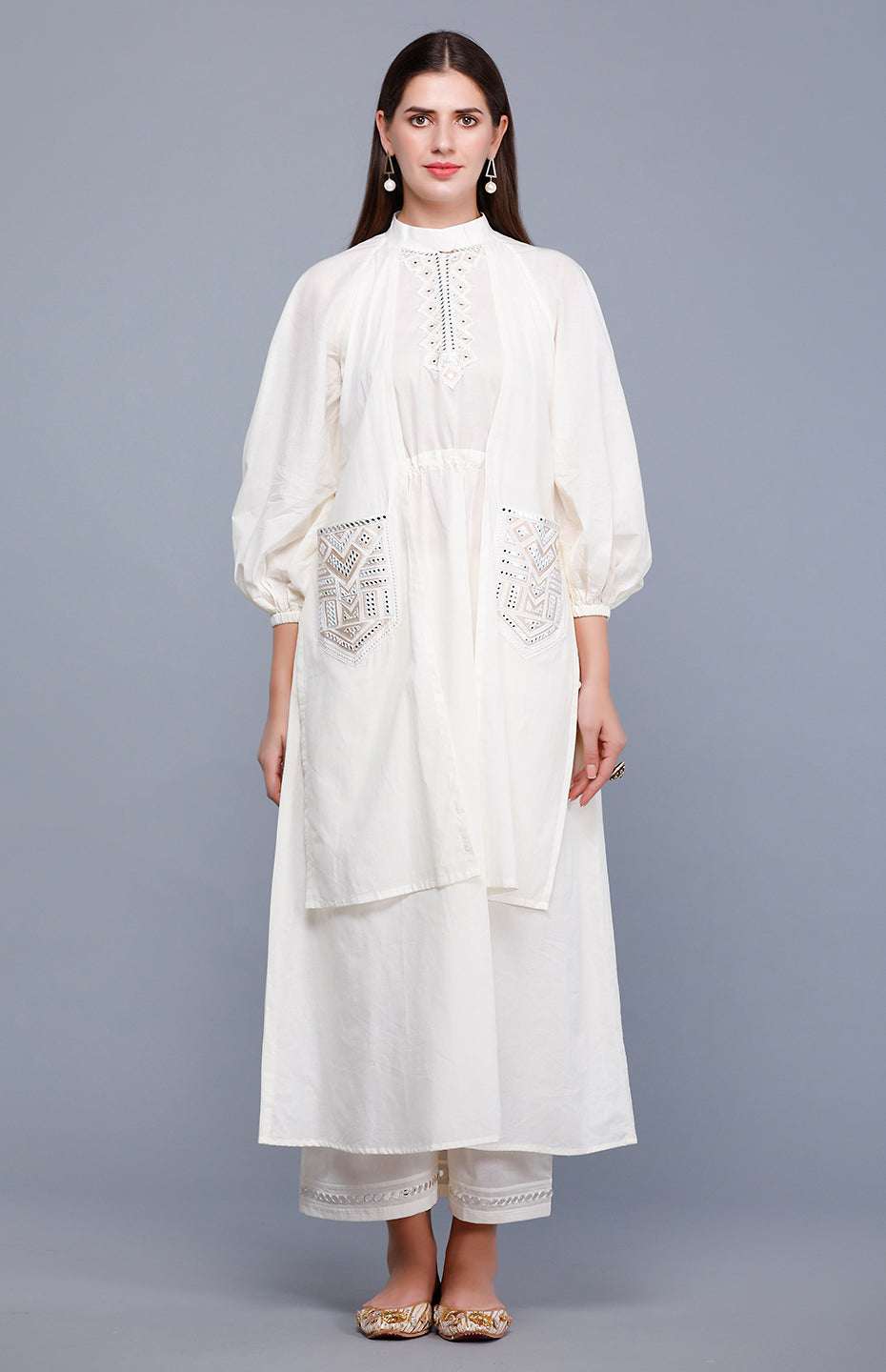 Off White Flap Mirror Tunic