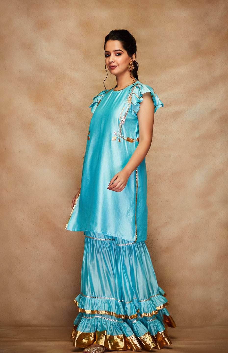 Blue Chanderi Silk Gota Gharara