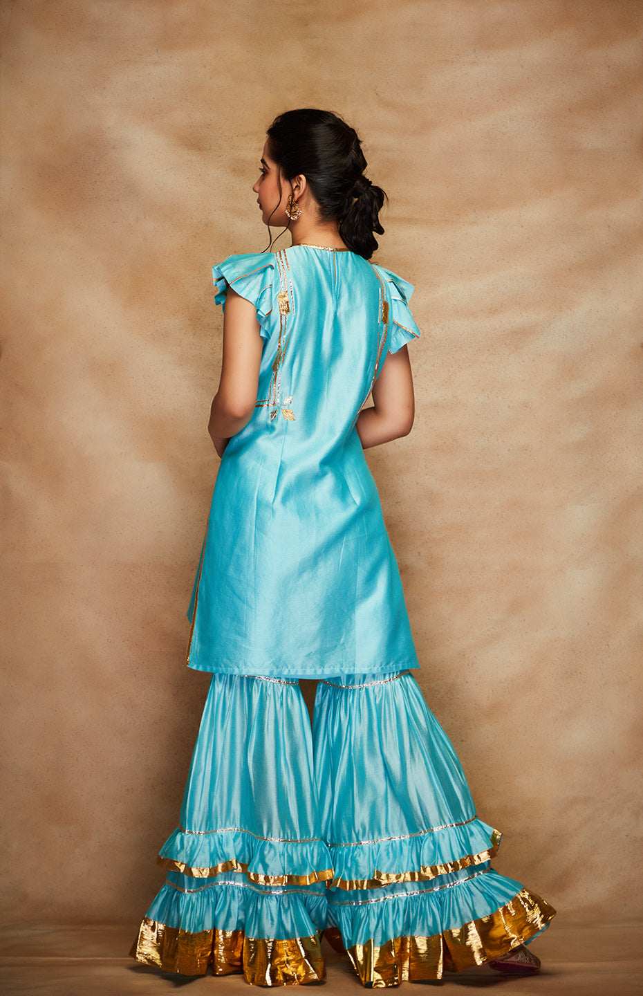 Blue Chanderi Silk Gota Gharara