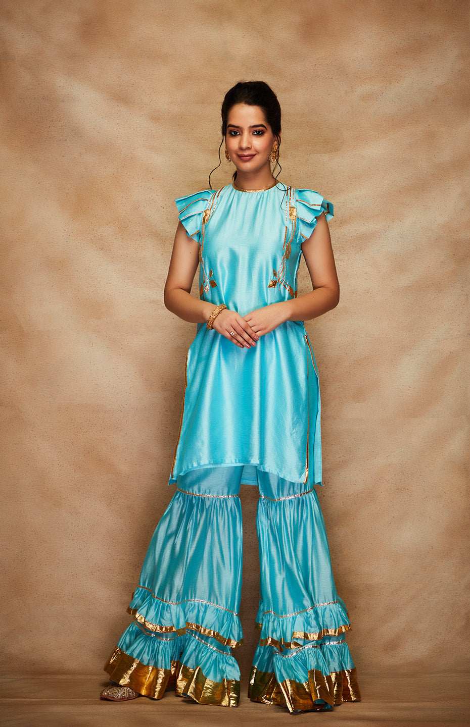 Blue Chanderi Silk Gota Gharara