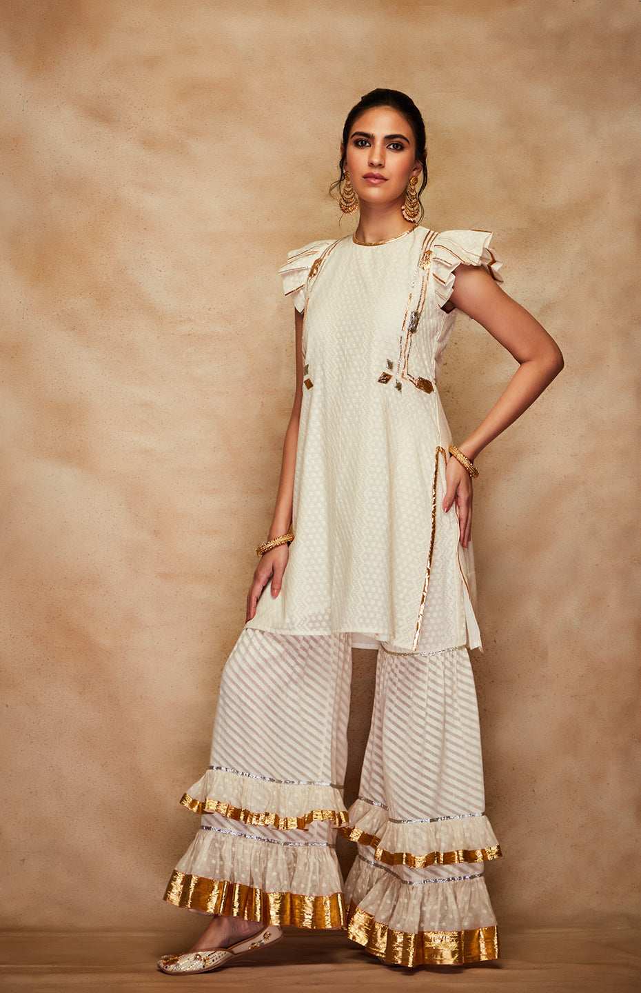 Off White Jamdani Gota Gharara