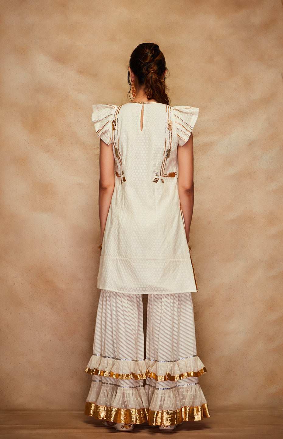Off White Jamdani Gota Gharara