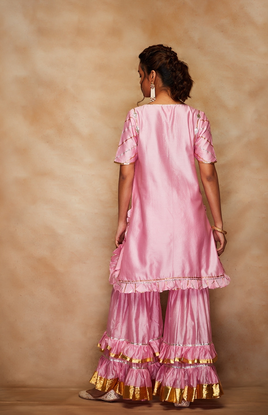 Pink Chanderi Silk Gota Gharara