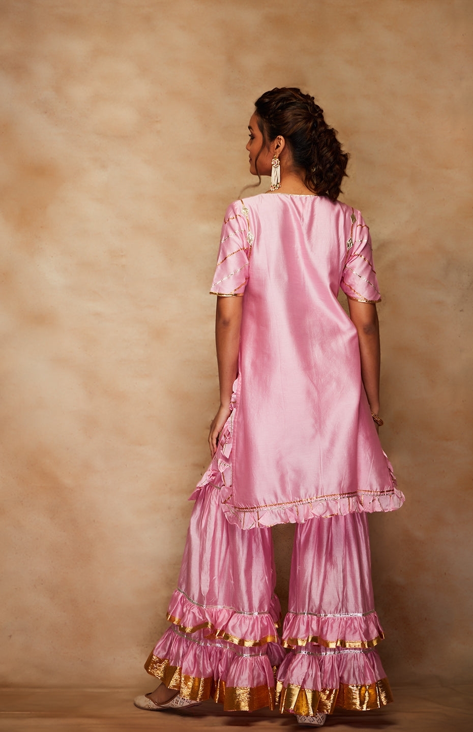 Pink Chanderi Silk Gota Gharara