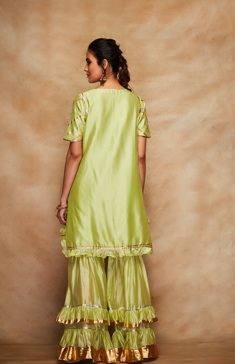 Pista Green Chanderi Silk Gota Gharara