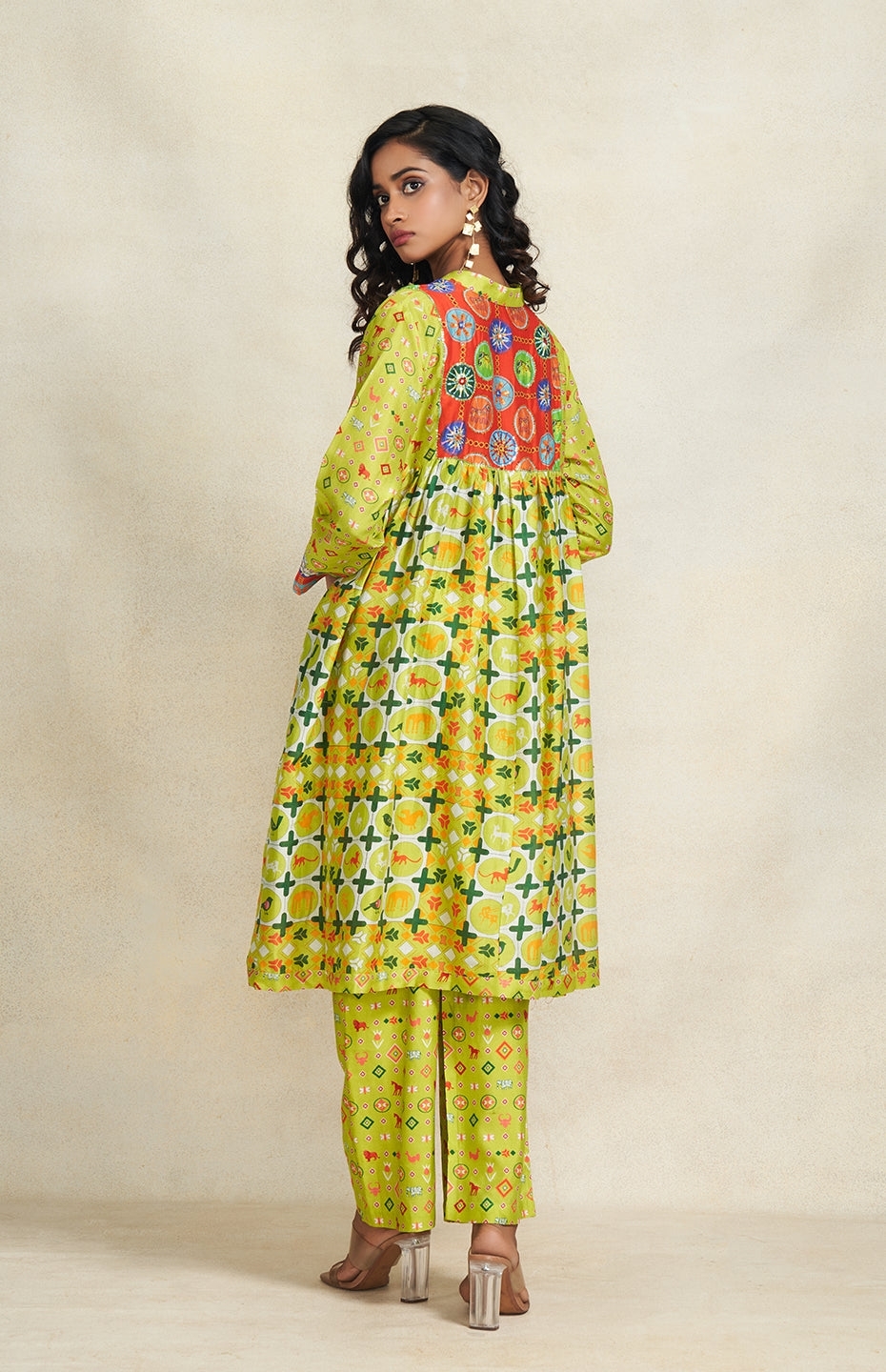 Green Sequins Gathered Kurta