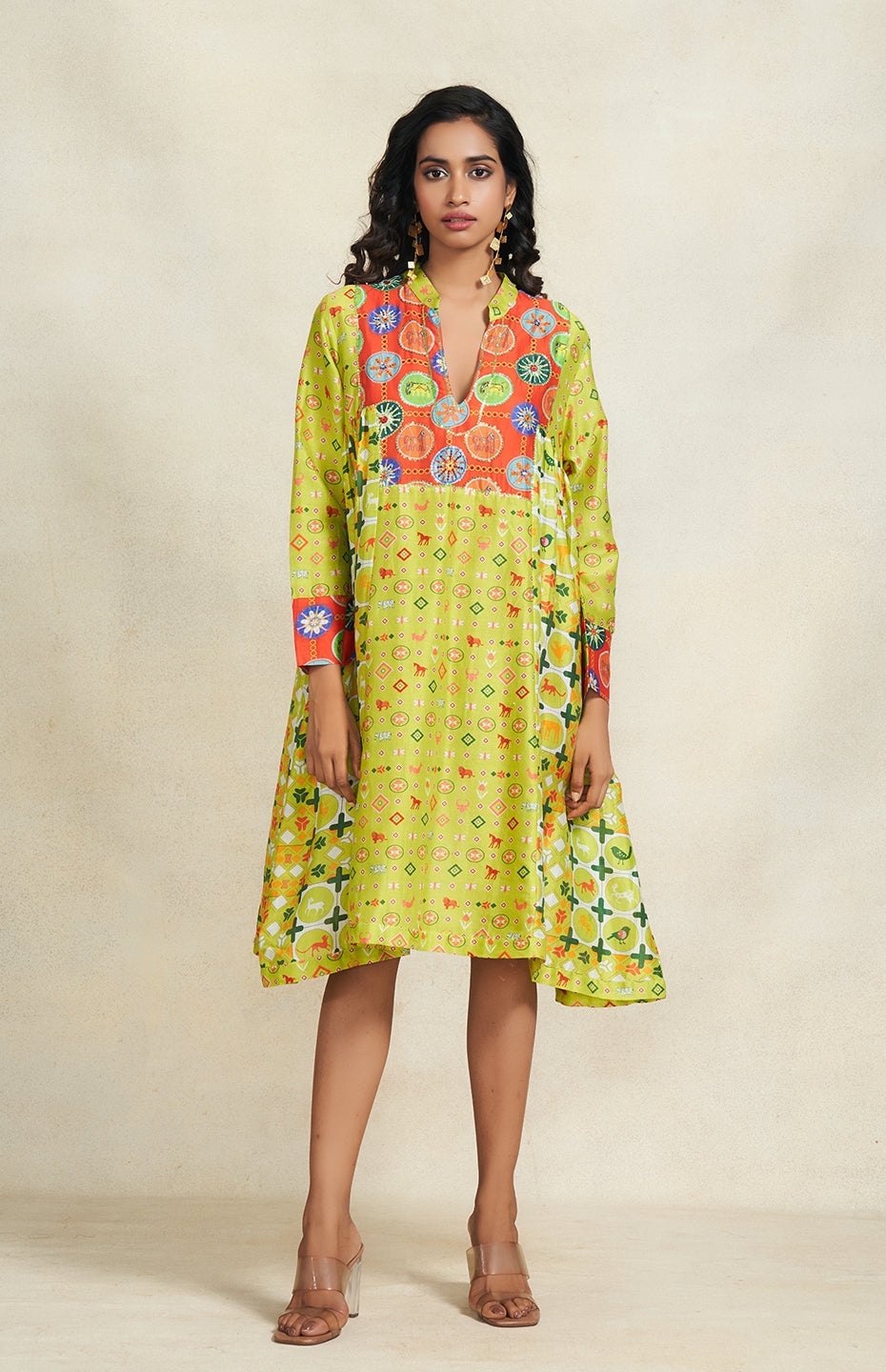 Green Sequins Gathered Kurta