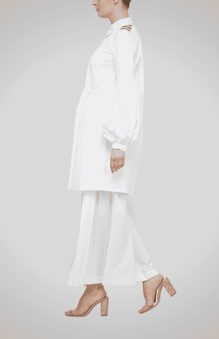 White Gathered Shirt Dress