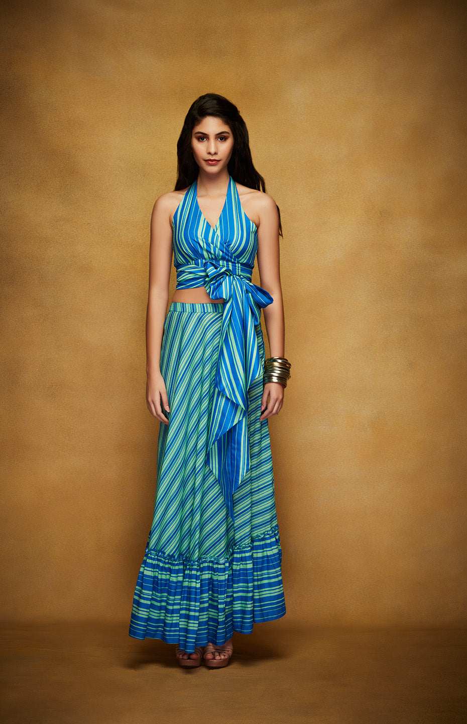 Green & Blue Halter Blouse