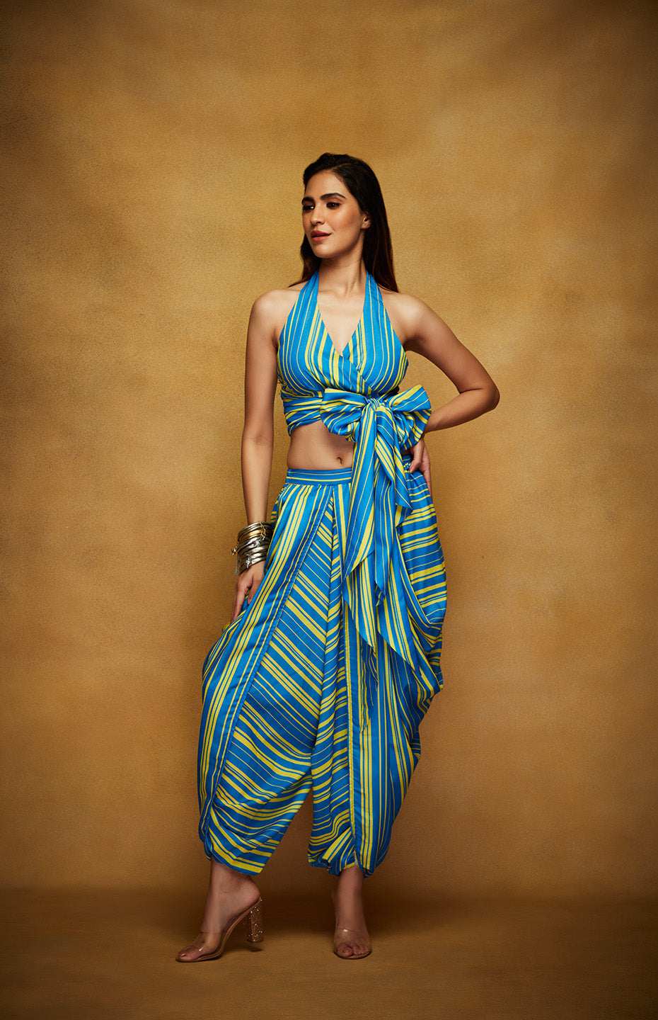Yellow & Blue Halter Blouse
