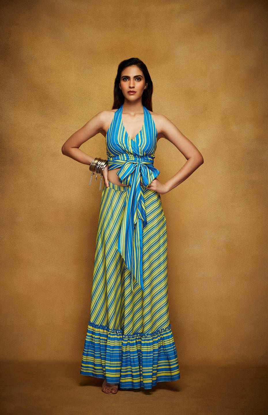 Yellow & Blue Halter Blouse