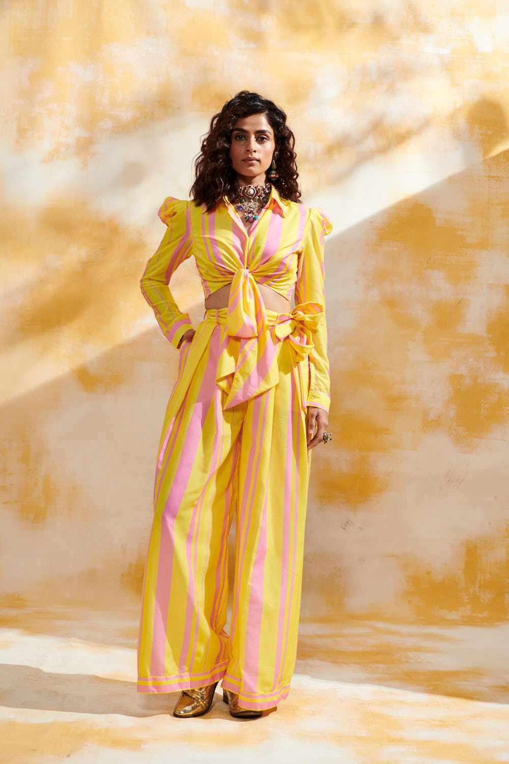 Pink & Yellow High Waisted Pant