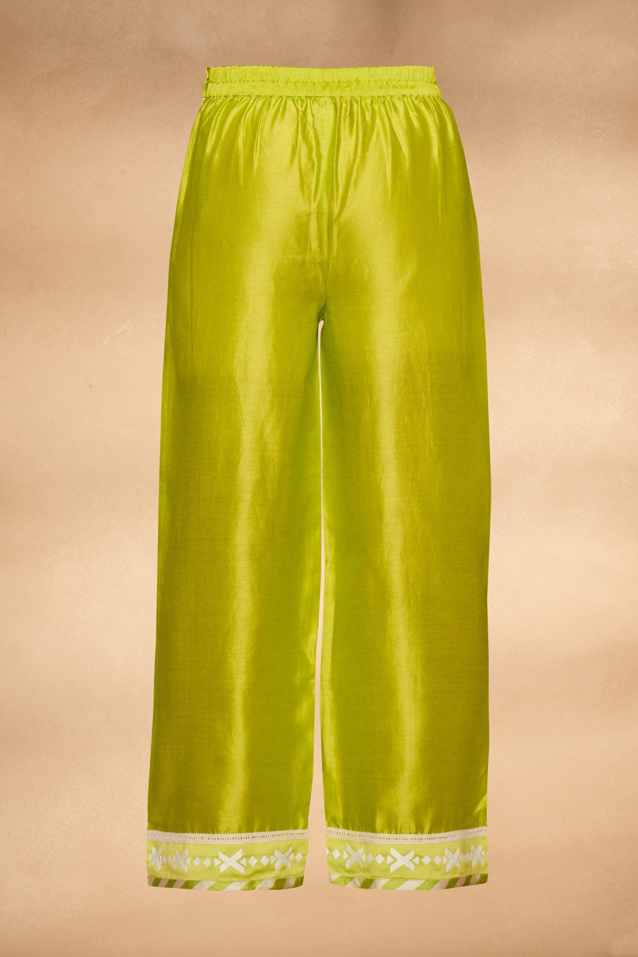 Lime Green Applique Straight Pants