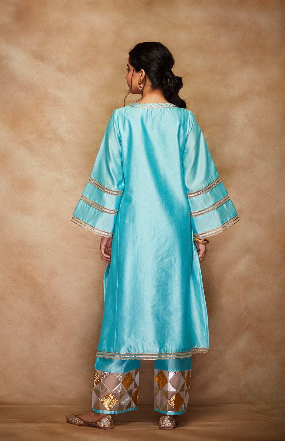 Blue Chanderi Silk Gota Memoni
