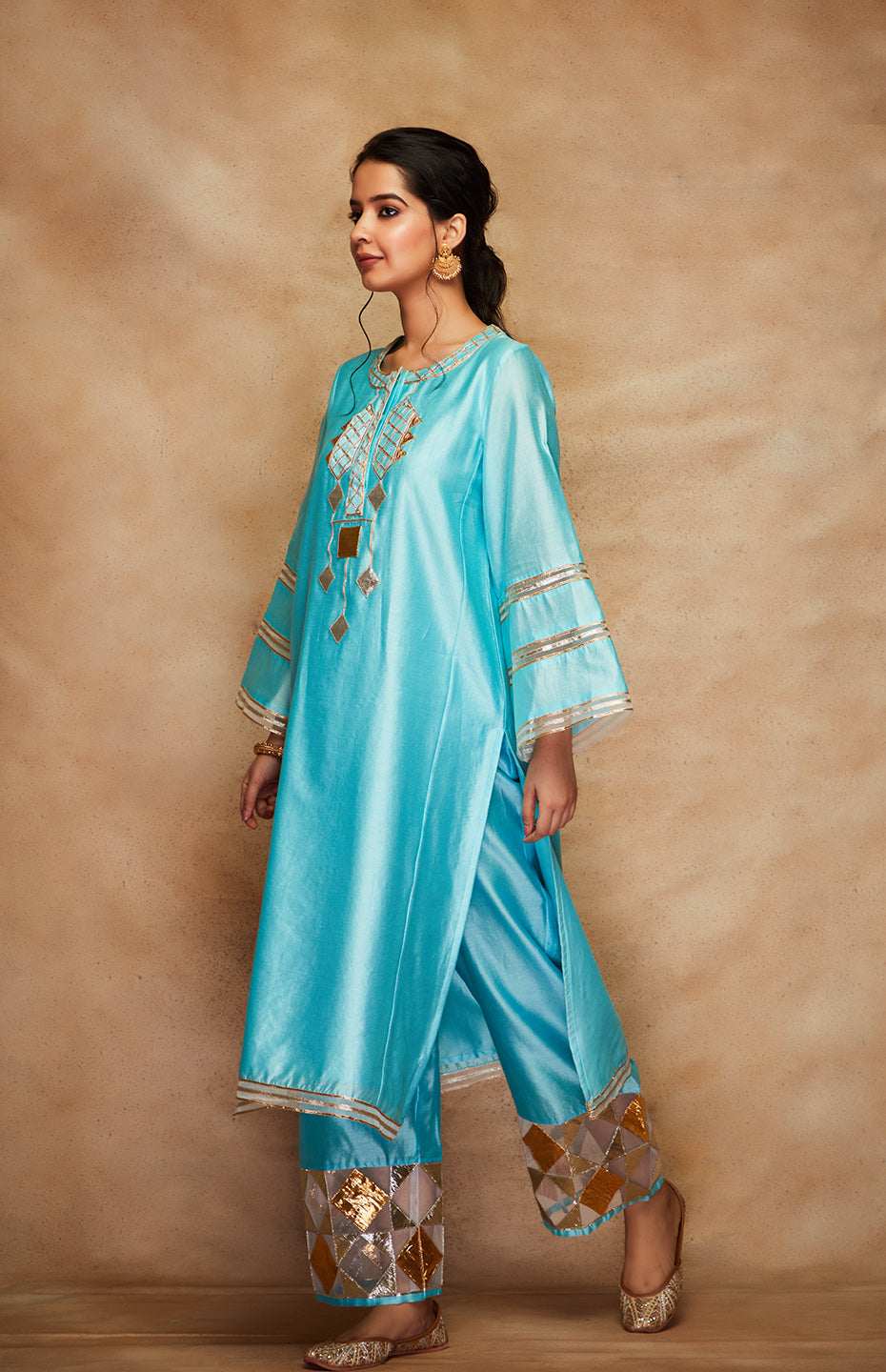 Blue Chanderi Silk Gota Memoni