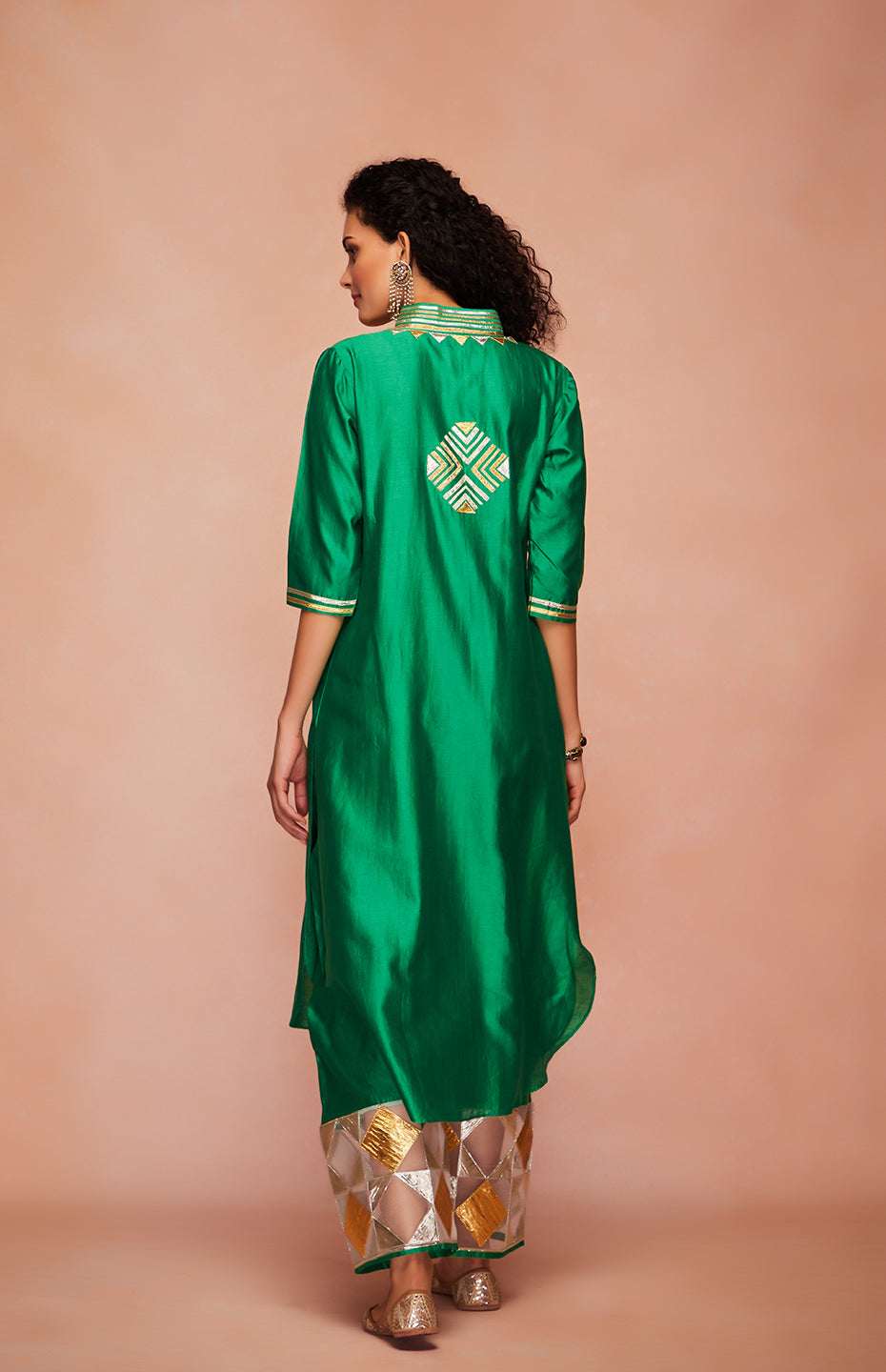 Green Chanderi Silk Gota Memoni