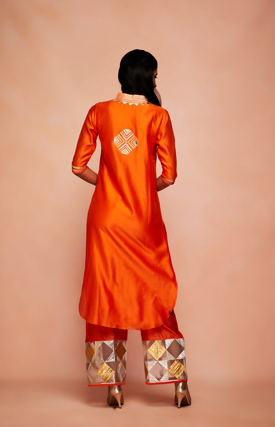 Orange Chanderi Silk Gota Memoni