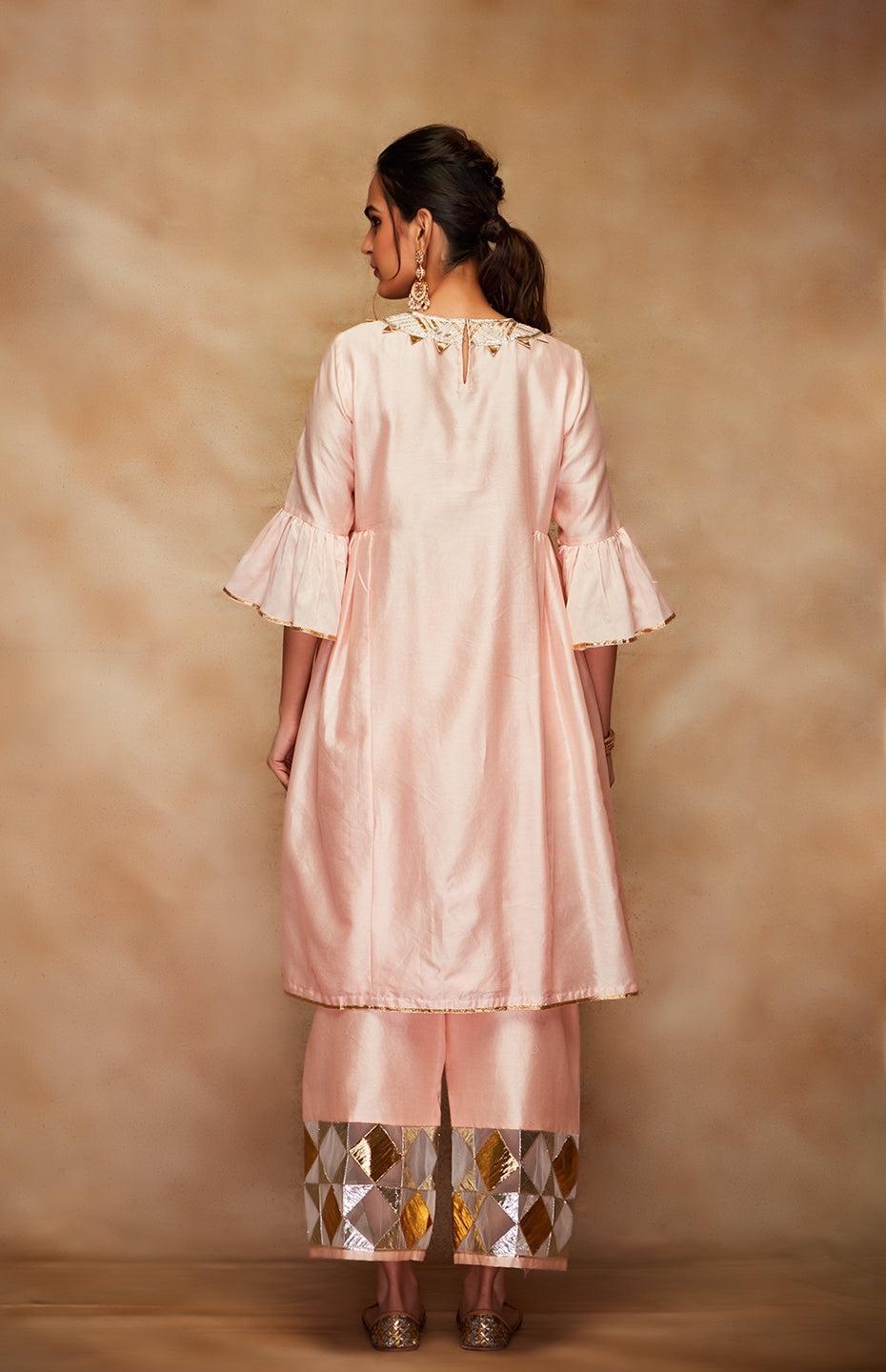 Peach Chanderi Silk Gota Memoni