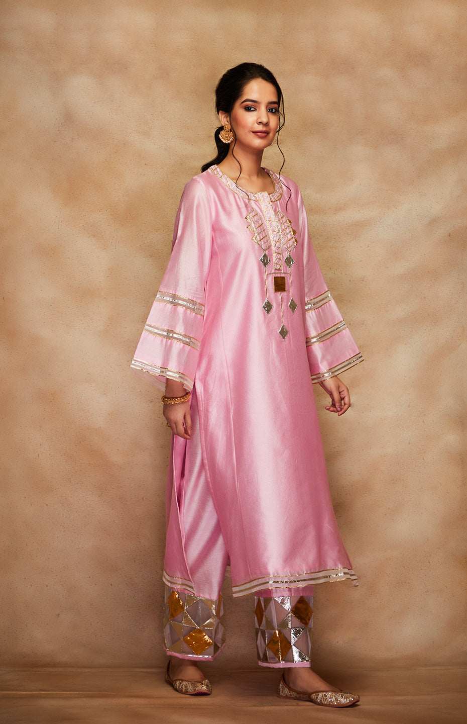 Pink Chanderi Silk Gota Memoni