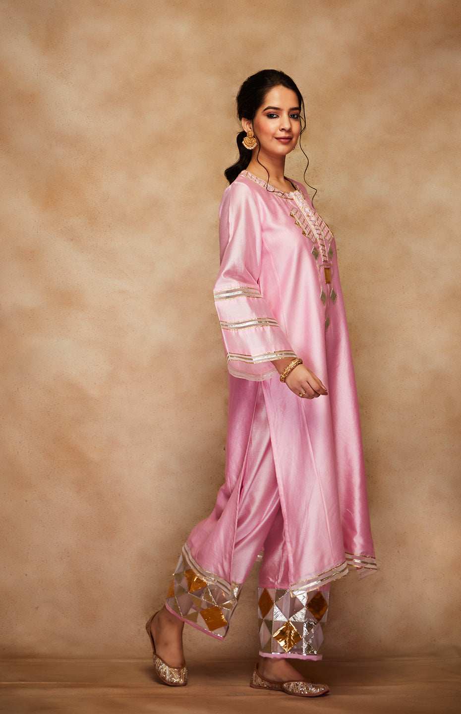 Pink Chanderi Silk Gota Memoni