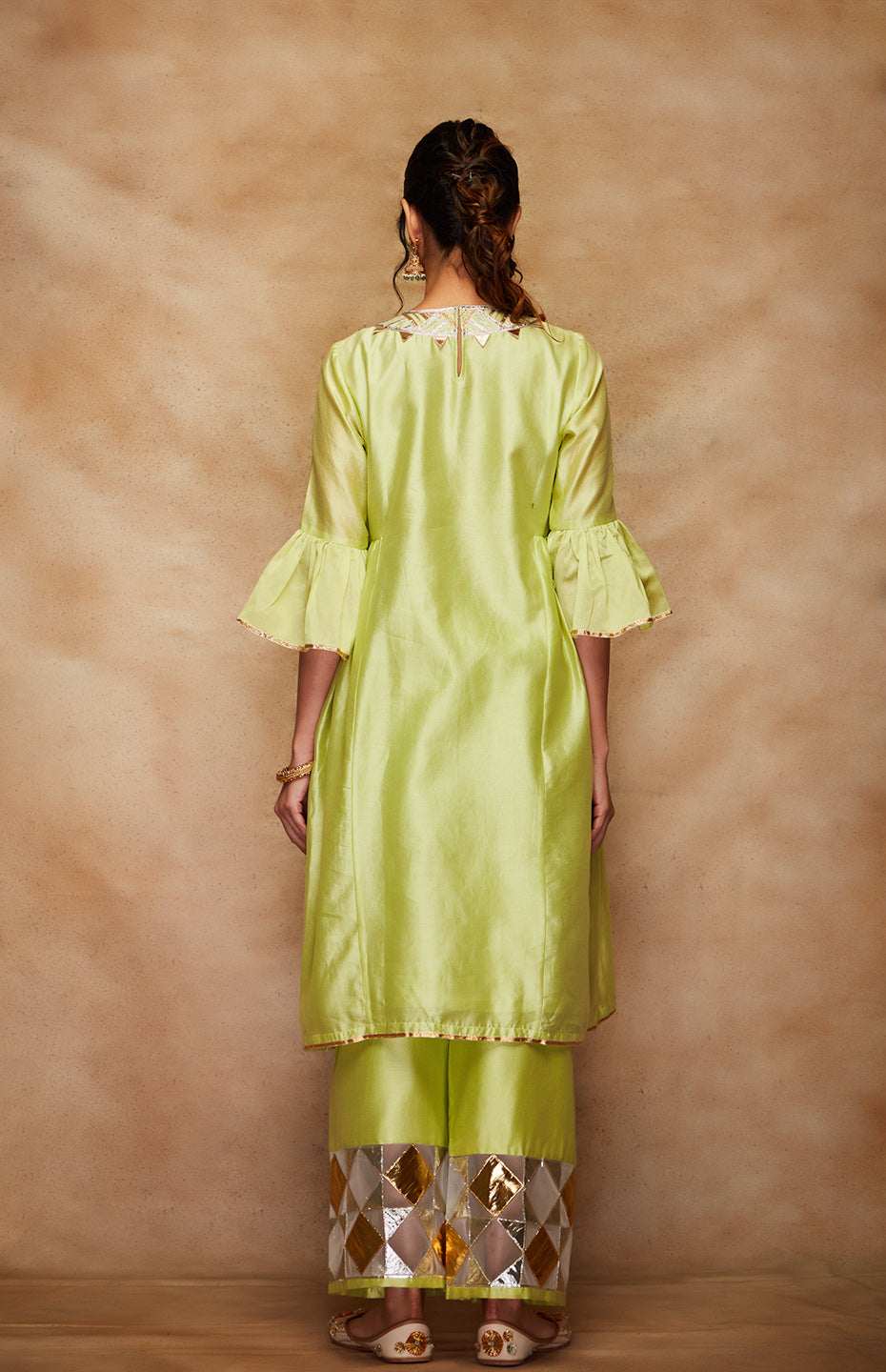 Pista Green Chanderi Silk Gota Memoni