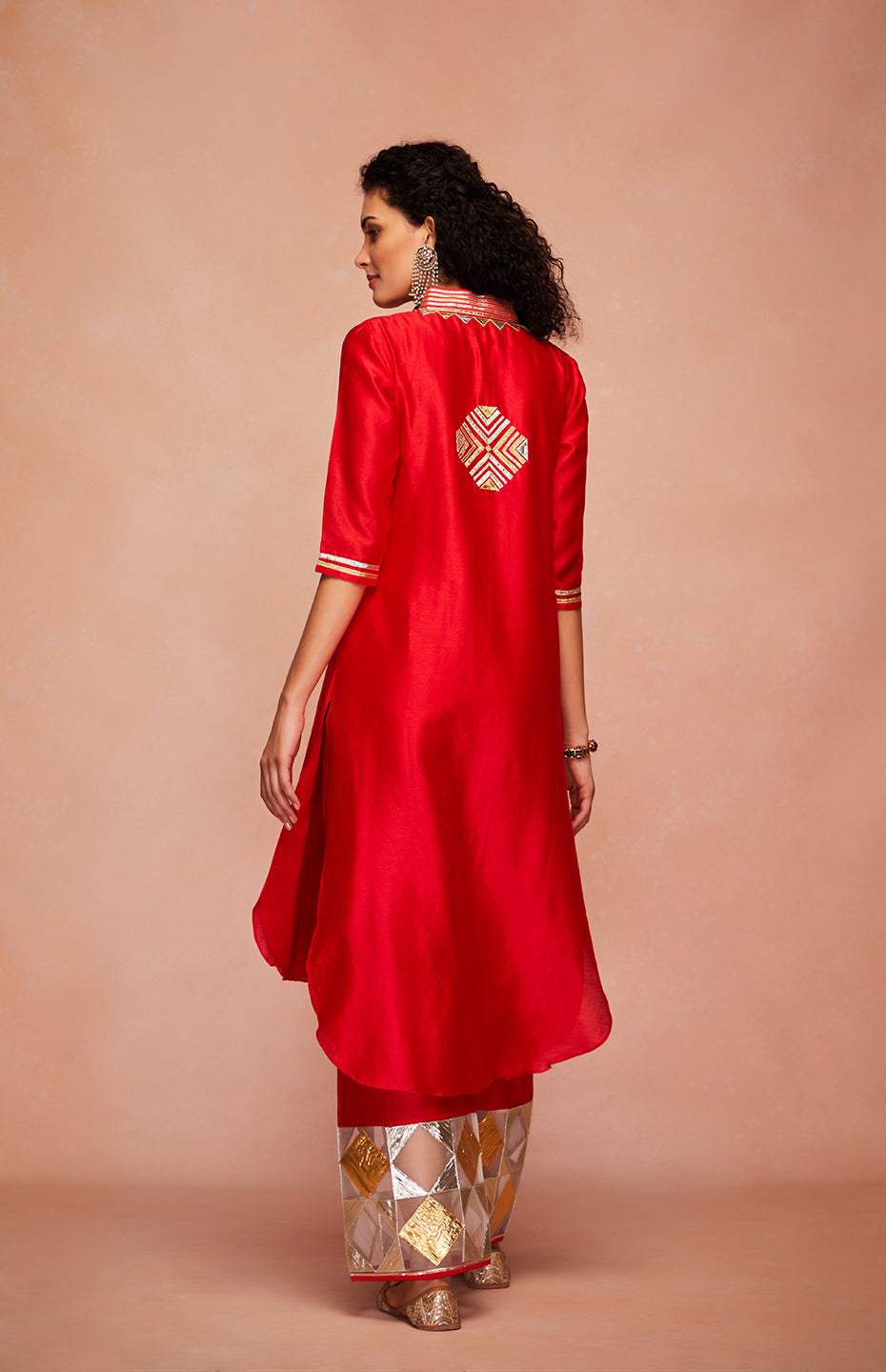 Red Chanderi Silk Gota Memoni