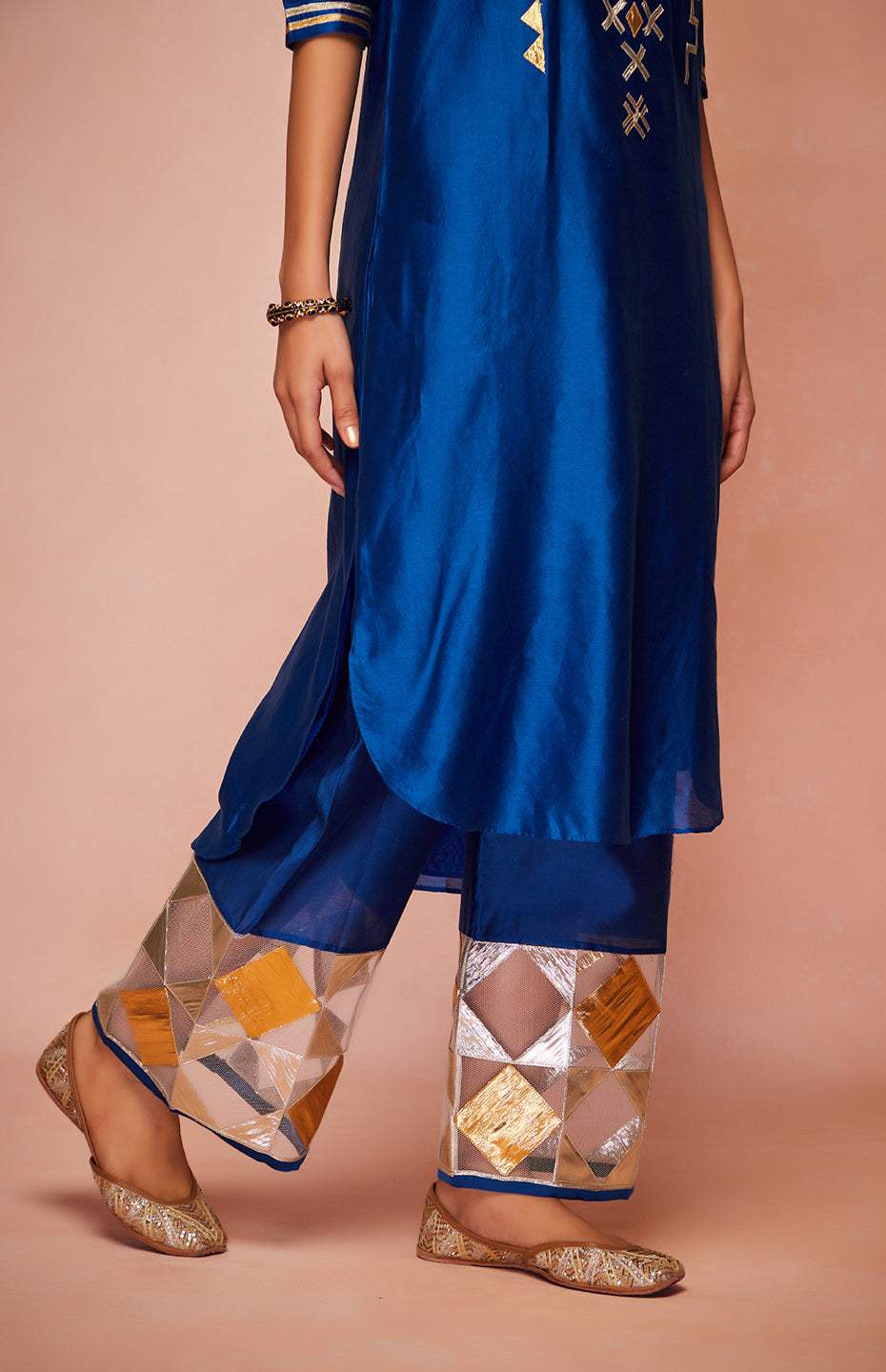 Royal Blue Chanderi Silk Gota Memoni