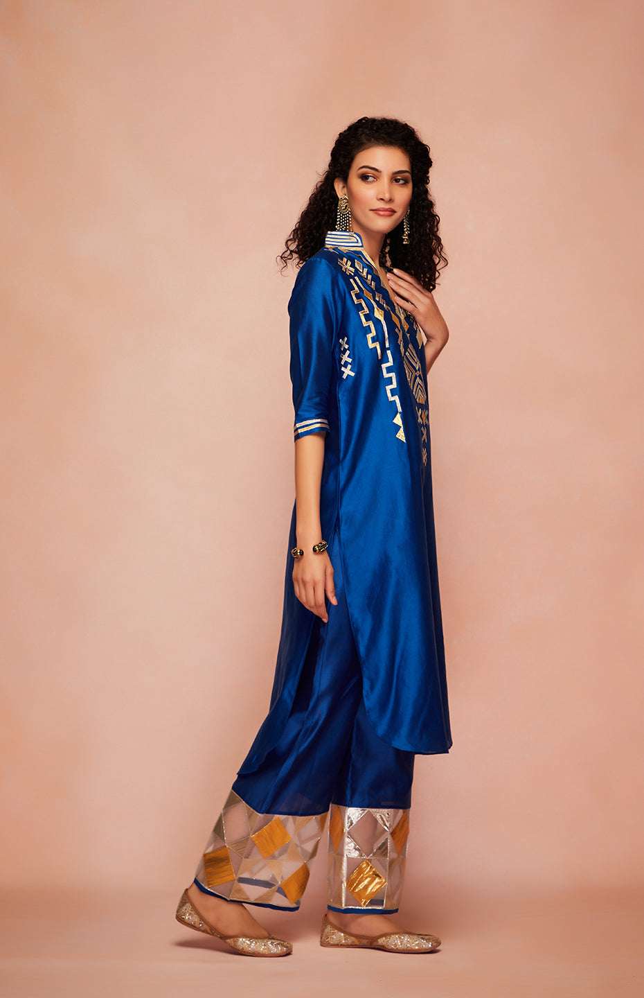 Royal Blue Chanderi Silk Gota Memoni