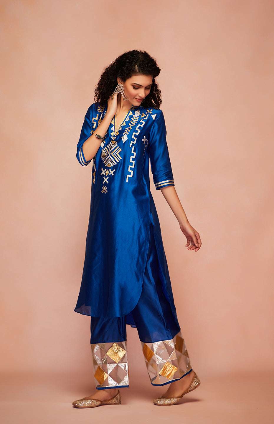 Royal Blue Chanderi Silk Gota Memoni