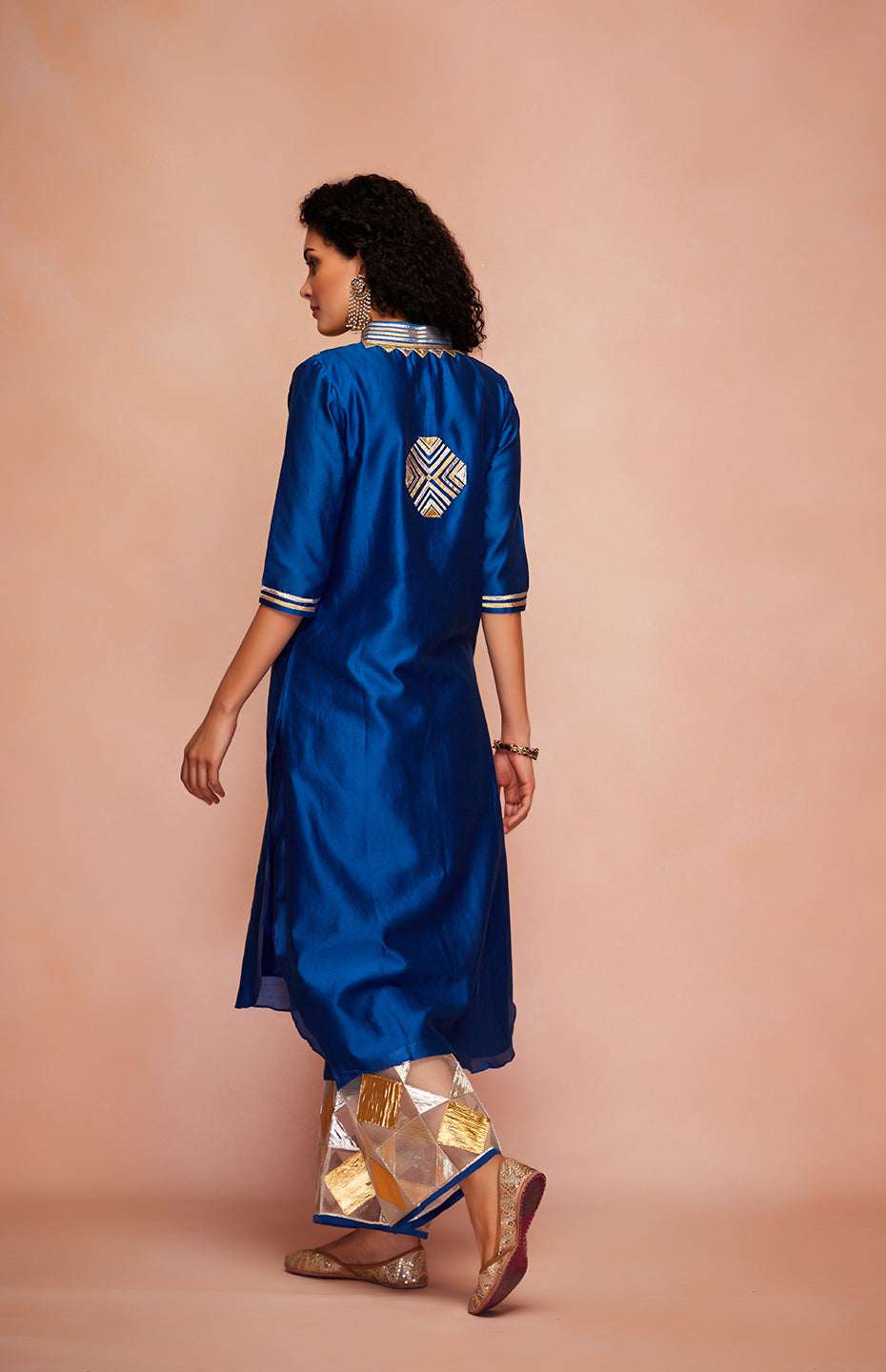 Royal Blue Chanderi Silk Gota Memoni