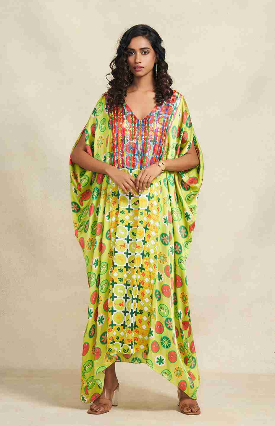 Green Sequins Kaftan