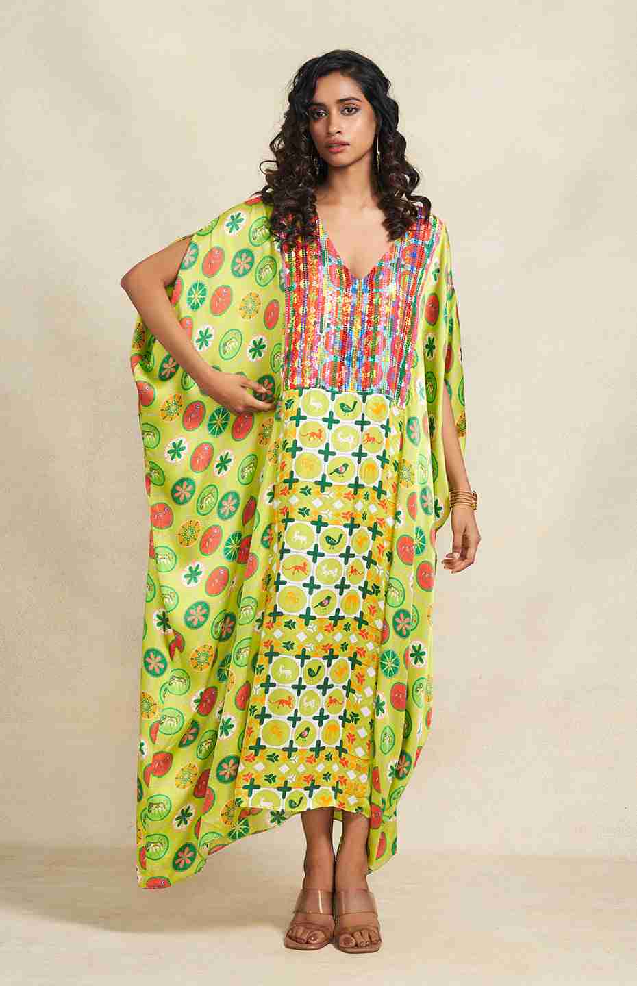 Green Sequins Kaftan