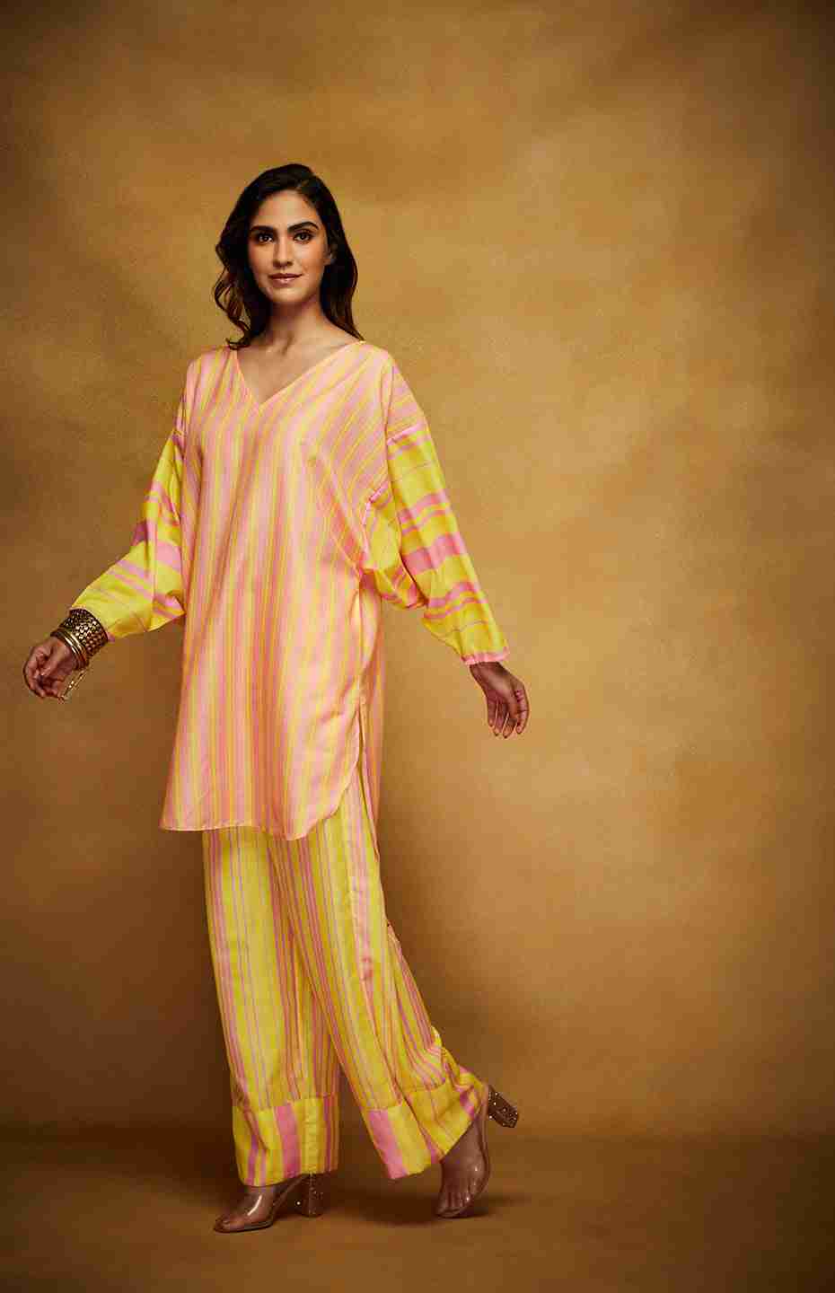 Pink & Yellow Kimono Kurta