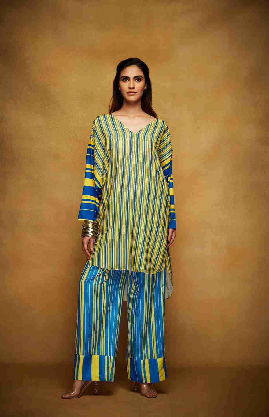 Yellow & Blue Kimono Kurta