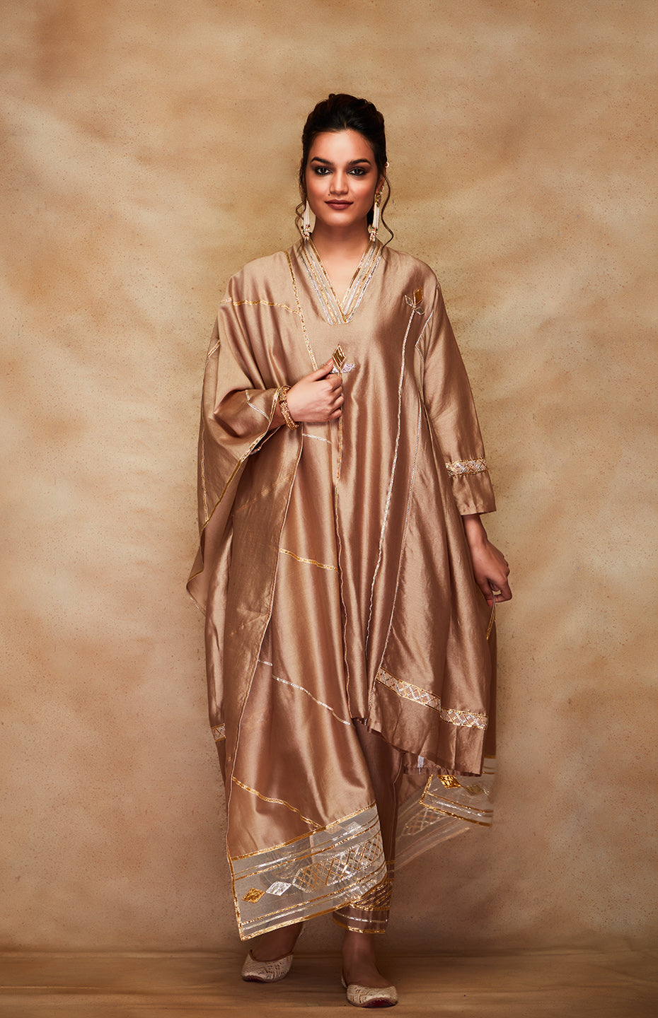 Antique Gold Chanderi Silk Gota Tunic