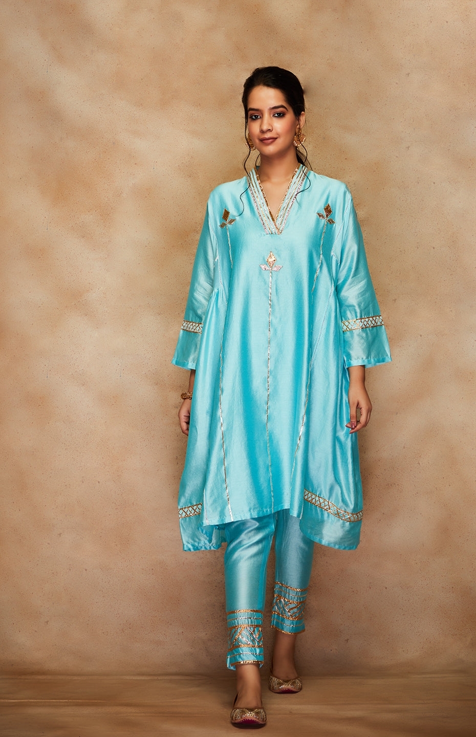 Blue Chanderi Silk Gota Tunic