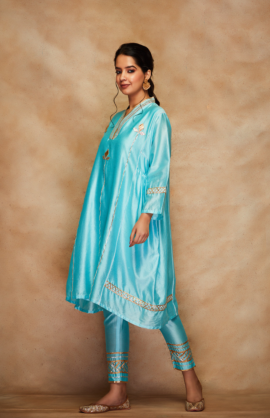 Blue Chanderi Silk Gota Tunic