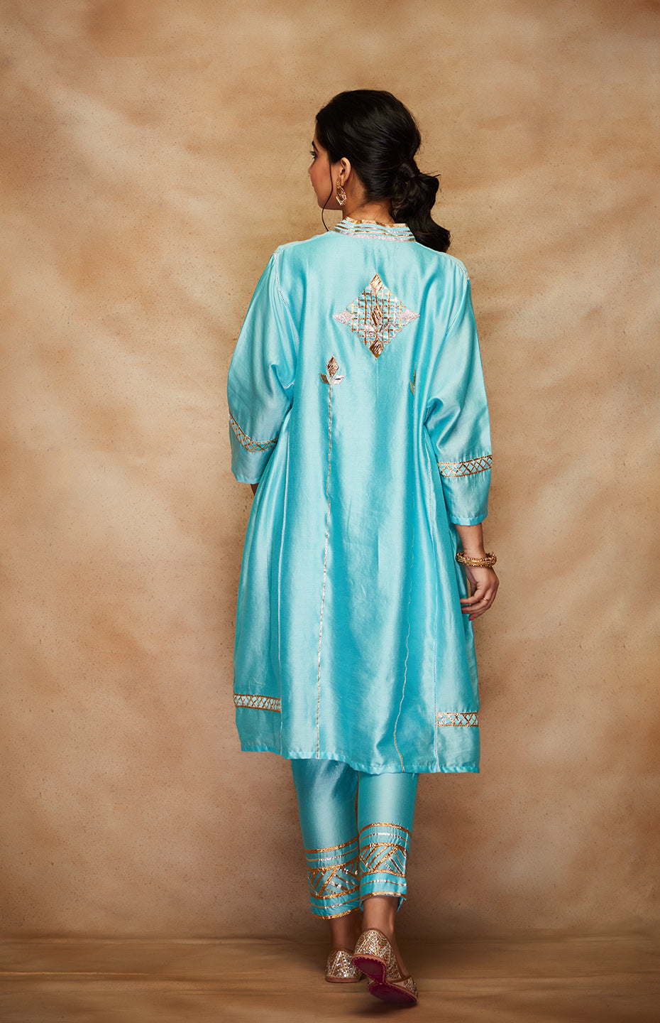 Blue Chanderi Silk Gota Tunic