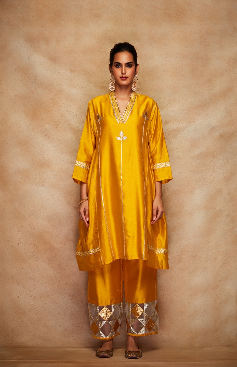 Mustard Chanderi Silk Gota Tunic