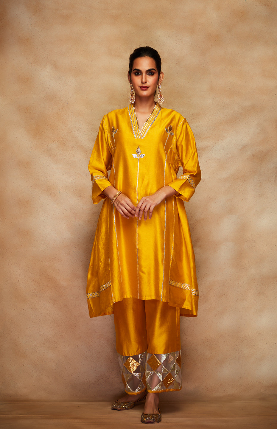 Mustard Chanderi Silk Gota Tunic