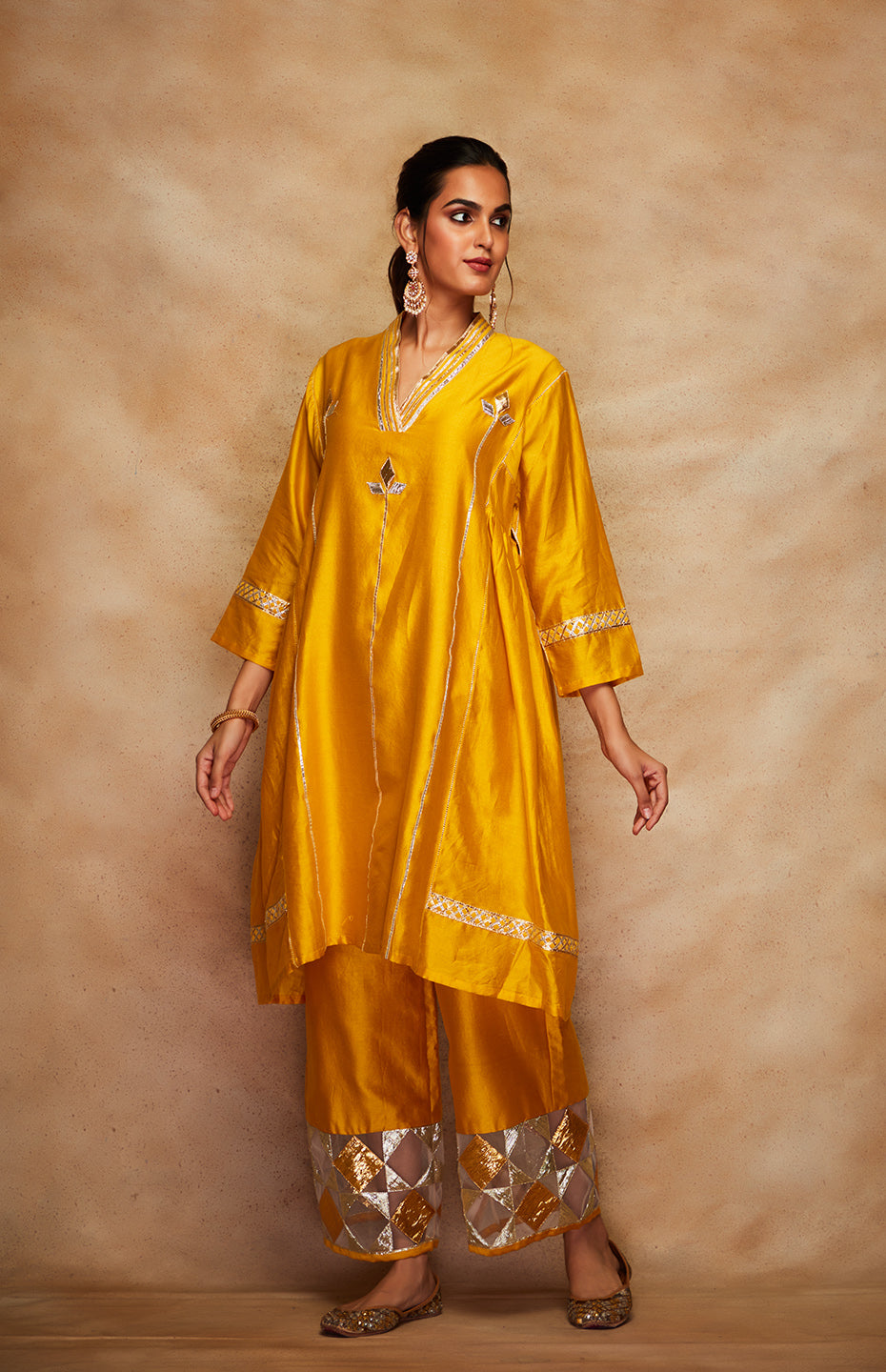 Mustard Chanderi Silk Gota Tunic