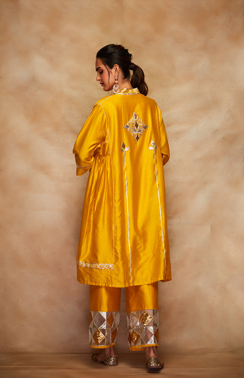 Mustard Chanderi Silk Gota Tunic